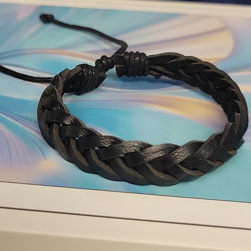 Black Leather 7" Bracelet Adjustable